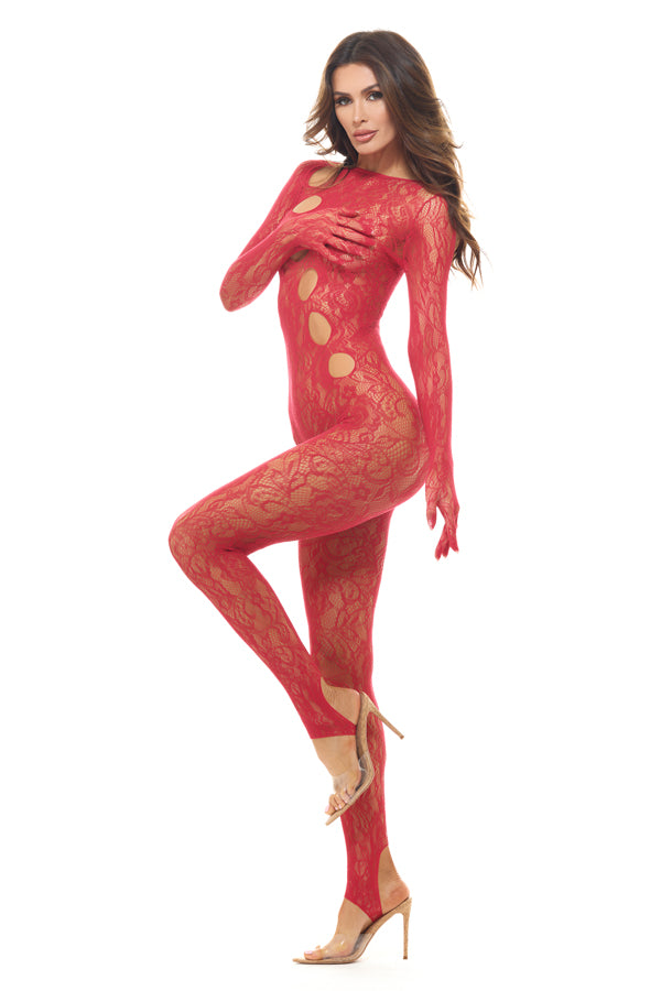 Split Up Lace Bodystocking - One Size