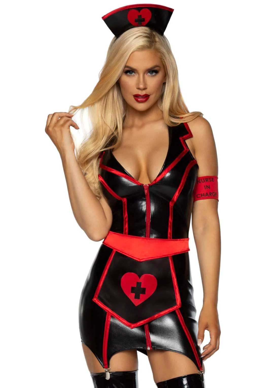 Naughty Nurse Costume - Black/Red